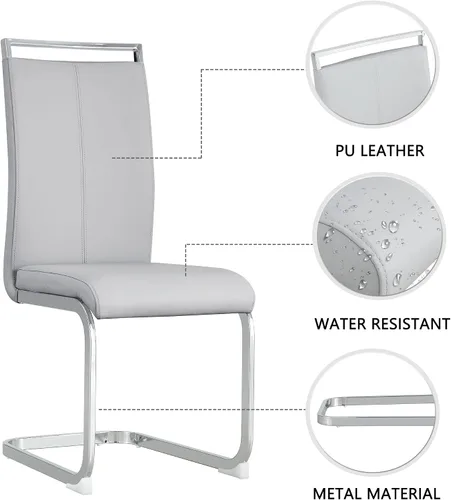 Miniatura 3 de Baysitone Juego de 4 sillas de comedor modernas, sillas laterales para cocina, con respaldo alto acolchado de piel sintética, para habitación, Gris