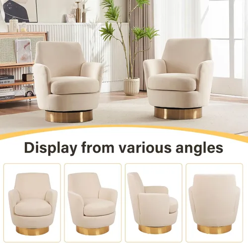 Miniatura 5 de LUCKHAO Silla giratoria de barril, de acento, giratoria, redonda, moderna, tapizada en terciopelo con respaldo alto, sillón de sofá individual, gira