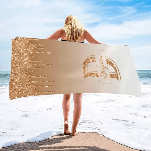 Miniatura 13 de InterestPrint Toalla de playa personalizada para mujeres y hombres, con texto dorado brillante, color verde, toallas de playa personalizadas
