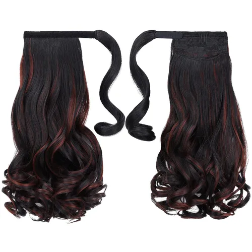 Miniatura 6 de Extensión de cola de caballo ondulado, con clip negro, 16 pulgadas, 4.2 onzas, extensiones de cabello sintético envolvente, aspecto real, peluca