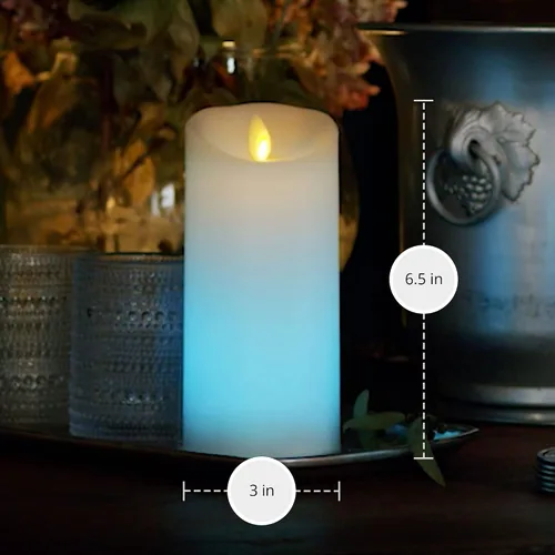 Miniatura 9 de Luminara Vela LED sin llama que cambia de color, 3 x 6.5 pulgadas, llama móvil de cera real, funciona con pilas con control remoto de 18 botones