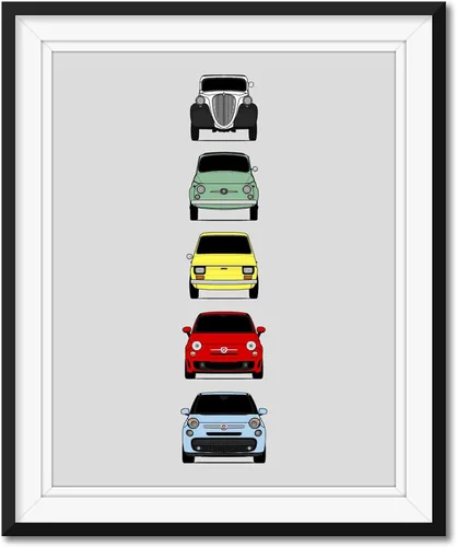 Custom Car Posters Póster hecho a mano compatible con Fiat 500 generaciones e impresión de Fiat 500 (Topolino, 500 Nuova, 126, 500 L), multicolor,
