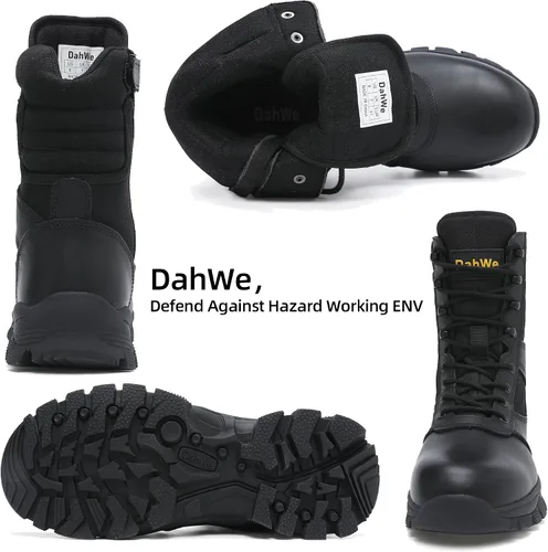 Miniatura 4 de DahWe Botas tácticas para hombre de 8 pulgadas con puntera de acero y cremallera lateral, ligeras y cómodas para combate militar, senderismo