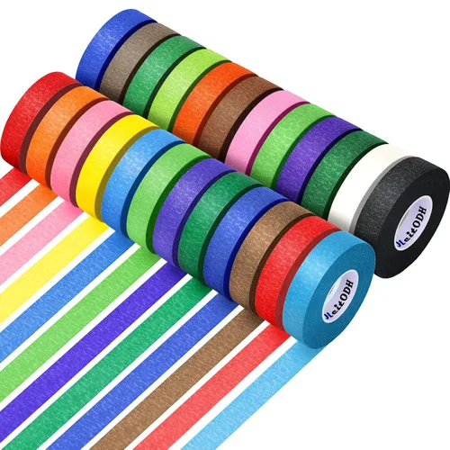 24 rollos de cinta adhesiva de colores a granel para arte, 0.6 pulgadas x 720 yardas para manualidades, etiquetado, decoración de bricolaje, cinta