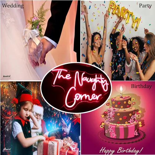 Miniatura 7 de QiaoFei Letrero LED de neón con texto en inglés "The Naughty Corner" con letras alimentadas por USB, luces de neón para habitación de niñas, hogar