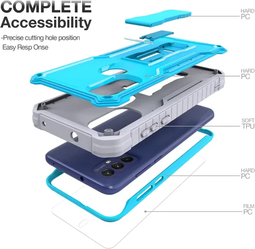 Miniatura 4 de FITO Funda para Moto G Play 2023, doble capa a prueba de golpes resistente para teléfono Motorola G Play 2023 con protector de pantalla, soporte Azul