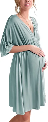 Ekouaer Vestido de maternidad 3 en 1 para maternidad, trabajo de parto y lactancia, camisón de enfermería, ropa de dormir para lactancia, tallas S a