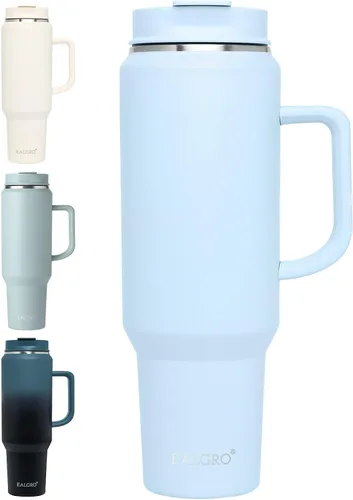 Miniatura 14 de EALGRO Botella de agua aislada de 40 onzas con popote y asa, frasco de agua deportivo de metal grande, taza de café de viaje de acero inoxidable