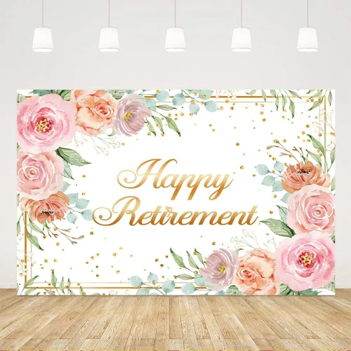Ticuenicoa Telón de fondo de feliz jubilación de 5 x 3 pies para mujer, fondo de fotos de lunares rosas rosas y dorados, decoración de fiesta de