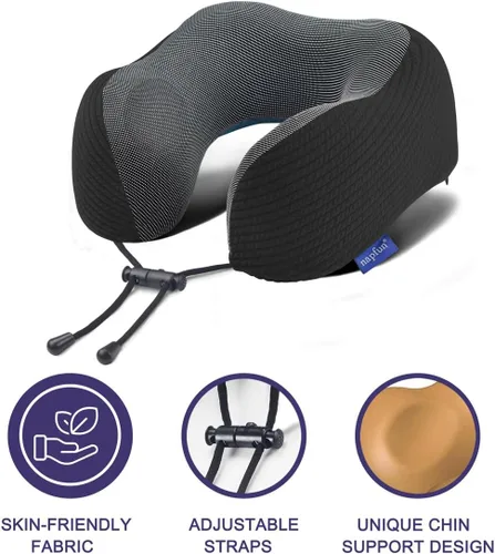 Miniatura 3 de napfun Almohada cervical para viajar, almohada cervical de viaje mejorada para avión, almohada de viaje de espuma viscoelástica 100% pura para Kit
