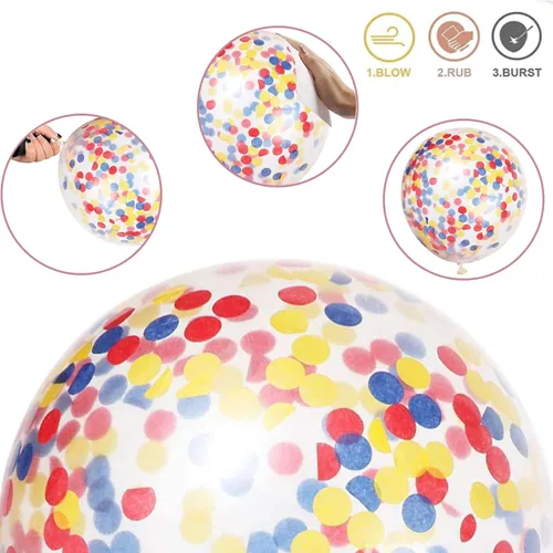 Miniatura 8 de Globos de color rojo, azul y amarillo, globos de helio de color primario de 12 pulgadas con globos de látex de confeti, globos de carnaval, circo