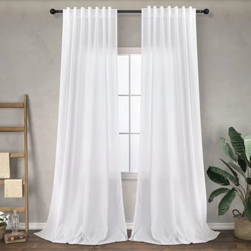 Miniatura 25 de Cortinas Largas de Lino de Lino 108 Pulgadas de Longitud para Sala de Estar 2 Paneles Bolsillo de Pestaña Trasera Cortinas Grandes para Ventana Saco