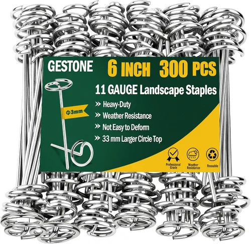 Miniatura 12 de 50 grapas de tela para paisaje, estacas de tela de paisaje de alta resistencia, estacas de barrera galvanizada de 6 pulgadas con herramienta