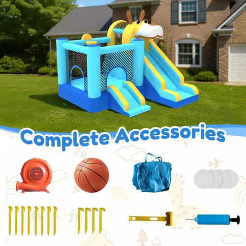 Miniatura 9 de MUKDIY - Casa inflable para niños con doble tobogán, castillo de salto de 9.5 pies x 9.5 pies para niños, incluye soplador de 450 W, castillo