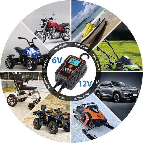 Miniatura 9 de Mantenedor de cargador de batería automótico de 12 voltios, 750 mA, cargador de flotador, con carga de flotador LCD, para motocicleta, ATV
