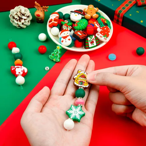 Miniatura 7 de 15 cuentas de silicona de Navidad, cuentas focales de silicona para bolígrafo, cuentas de árbol de Navidad para hacer llavero, collar, pulsera