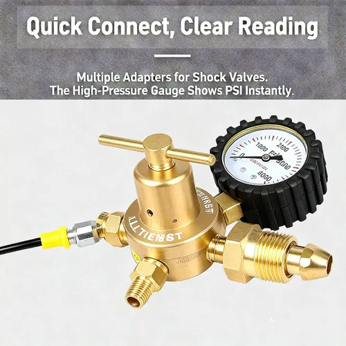 Miniatura 5 de Kit de llenado de choque de nitrógeno con portabrocas Schrader sin pérdida de calibre de nitrógeno de 700 psi, compatible con golpes con una válvula