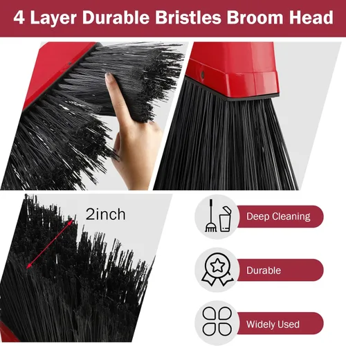 Miniatura 3 de 8 escobas para exteriores para limpieza de suelos, escoba comercial resistente, mango largo, escobas angulares para cocina, hogar, barrido, Rojo