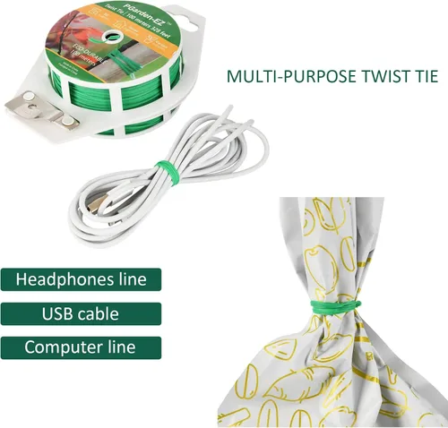 Miniatura 5 de Twist Ties - Lazos de jardín recubiertos de polietileno de 328 pies con cortador para jardinería, tomates, enredaderas y organización de cables