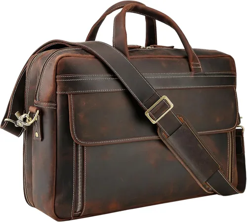 Miniatura 9 de Masa Kawa Maletín de Cuero para Hombre de 15.6", 17" para Computadora Portátil, Bolso de Negocios, Viaje, Trabajo, Mensajero, Bandolera, Bolso