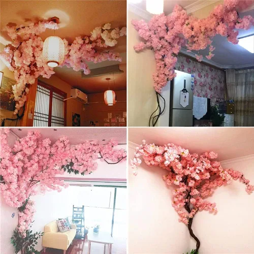 Miniatura 8 de Flores artificiales grandes árboles de cerezo en flor para boda, flores de seda, ramas falsas, tienda, jardines, paredes de fondo grandes, Cerezo