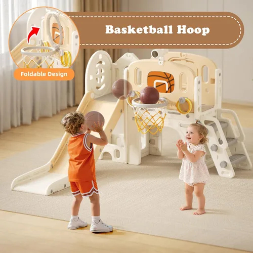 Miniatura 2 de XJD Juego de toboganes 8 en 1 para niños pequeños a partir de 1 año, juego de tobogán escalador con aro de baloncesto y pelota, parque infantil