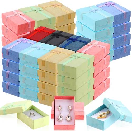 Miniatura 10 de Batiyeer Juego de cajas de regalo de joyería, cajas de cartón de regalo pequeñas vacías para embalaje de joyas con lazo de cinta para aniversarios