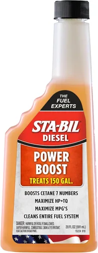 STA-BIL Potencia diésel, de The Fuel Experts, aumenta el cetano hasta 7 números, limpia todo el sistema de combustible, trata 150 galones, 20 onzas