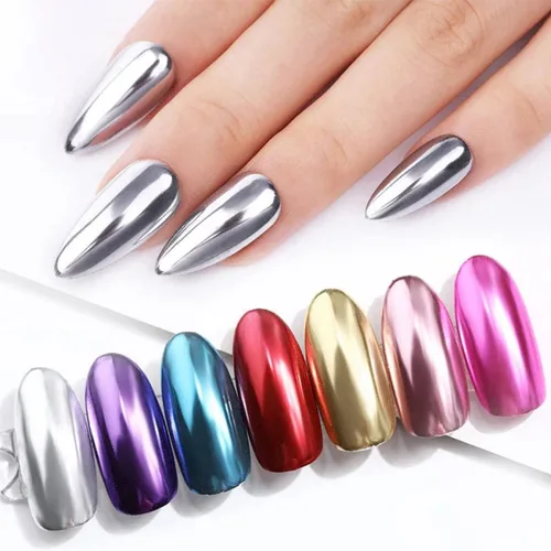 Miniatura 6 de Polvo de uñas cromado camaleón holográfico morado oscuro, purpurina fina para brillo de uñas, efecto de espejo mágico metálico, lavanda, manicura