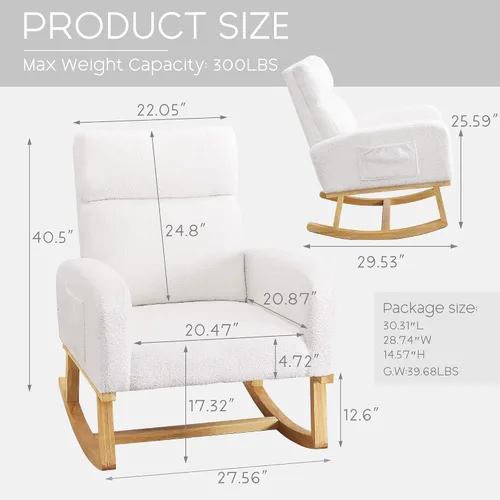 Miniatura 2 de Mecedora para habitación del bebé, sillas decorativas modernas tapizadas de tela de peluche para enfermería, sillón acolchado para interiores, sala