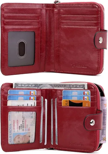 Miniatura 5 de BOSTANTEN - Billeteras de piel para mujer, con bloqueo RFID, con cremallera y bolsillo, billetera pequeña de dos cuerpos, con tarjetero