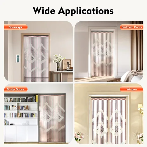 Miniatura 5 de Cortina de madera con cuentas de bambú de 35.4 x 68.9 in, 27 líneas, puerta mosquitera, porche, dormitorio, sala de estar, cortina de madera