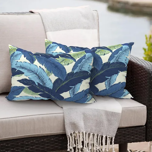 Miniatura 192 de Juego de 2 almohadas para exteriores de 16 x 16 pulgadas, repelentes al agua con interiores, para muebles de patio, hogar, jardín, geometría bohemia