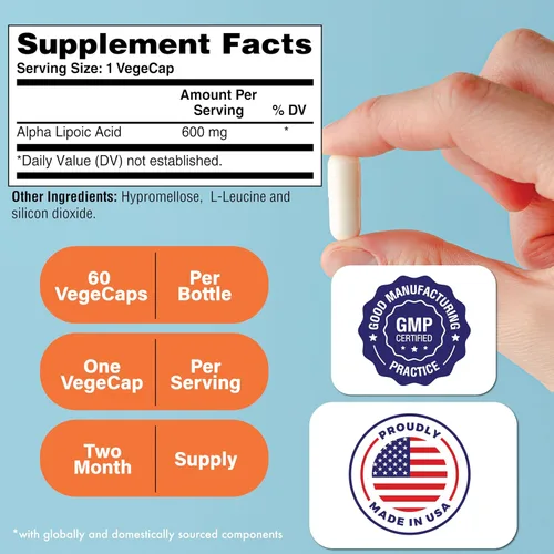 Miniatura 2 de Health Thru Nutrition Ácido alfa lipoico 600 mg, 60 porciones, certificado vegano, antioxidante universal, sin OMG, probado por terceros