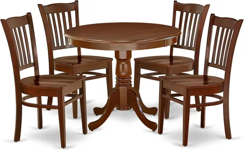 Miniatura 21 de East West Furniture ANGR3-MAH-W - Juego de comedor de 3 piezas para espacios pequeños que contiene una mesa de comedor redonda con pedestal y 2