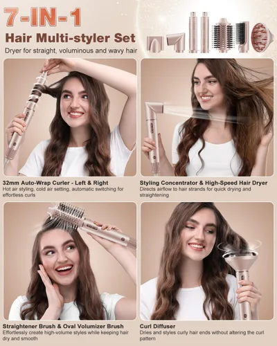 Miniatura 2 de 7MAGIC Estilizador de cabello y cepillo secador de cabello 7 en 1, secador de cabello de alta velocidad de 110,000 RPM con iones negativos