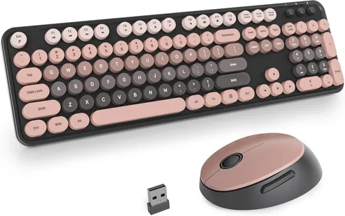 Miniatura 15 de Teclado y mouse azules, bonito combo de teclado y mouse inalámbricos, teclado de máquina de escribir de tamaño completo con teclado numérico, azul