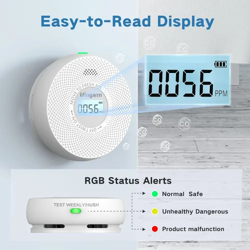 Miniatura 4 de Detector de humo y monóxido de carbono, detector de humo 2 en 1, indicadores de luz de advertencia LED, batería de 10 años (blanco, paquete de 3)