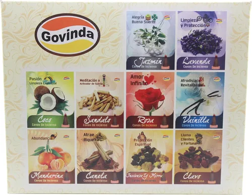 Miniatura 2 de Govinda Conos de incienso – Surtido – 12 paquetes de 10 conos cada uno – con seis aromas diferentes
