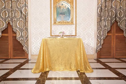 Miniatura 107 de PartyDelight Mantel de lentejuelas redondo de 50 pulgadas, color dorado claro, adorno de mesa para decoración de bodas, fiestas, cumpleaños