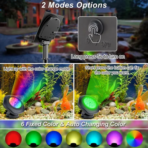 Miniatura 3 de Luces solares para estanque, 18 LED RGB superbrillantes, focos subacuáticos que cambian de color, luz sumergible para estanque, luces de fuente