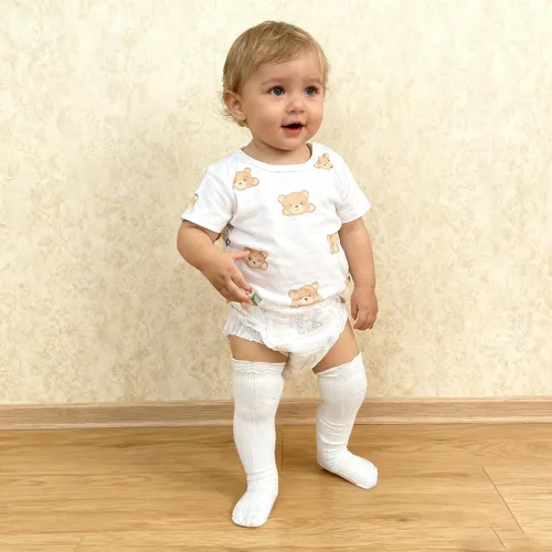 Miniatura 6 de Bestjybt Calcetines altos hasta la rodilla de algodón para bebés y niños pequeños, calcetines de punto trenzado con volantes, 5 pares