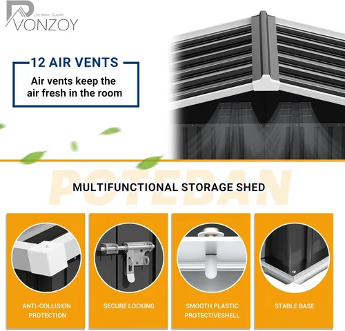 Miniatura 2 de Cobertizo de almacenamiento para exteriores de 6 x 4 pies con puerta con cerradura individual, cobertizo de metal galvanizado adecuado