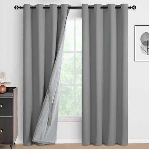 Miniatura 24 de DWCN Cortinas 100% opacas de 84 pulgadas de largo para dormitorio con forro negro, paneles de cortina de ventana de doble capa con aislamiento Azul