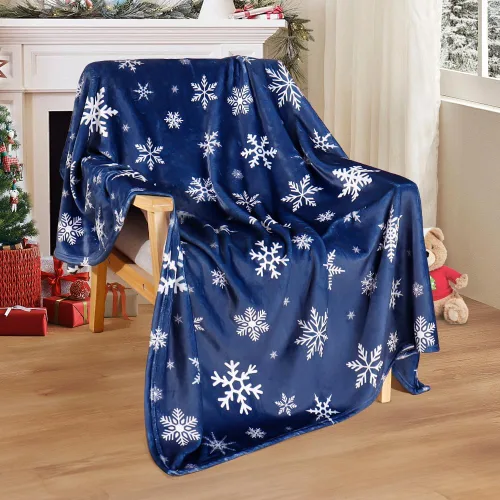 Miniatura 2 de Manta de Navidad con copos de nieve azul, manta de franela de forro polar súper suave, manta de invierno de felpa cálida, decoración navideña