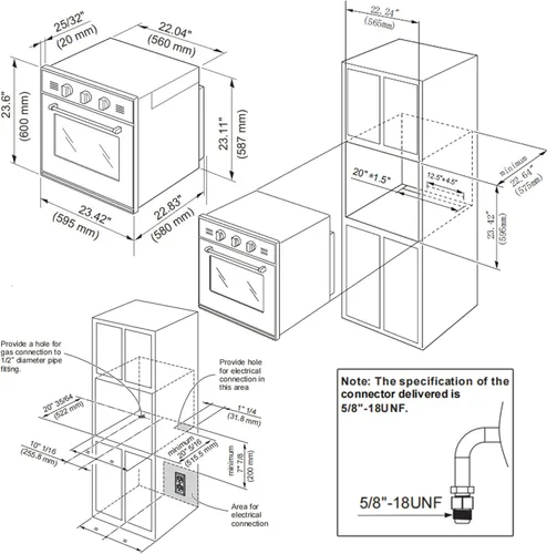 Miniatura 7 de Empava Horno de pared de gas de propano líquido simple de 24 pulgadas. 2.3 pies cúbicos. Funciones de hornear, asar y asador con controles mecánicos
