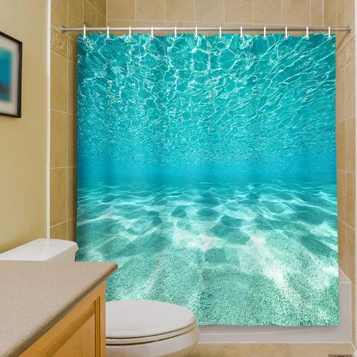 Miniatura 15 de MERCHR Cortina de ducha de playa azul océano, naturaleza bajo el agua, escena del mundo del mar, cortinas de baño, tela impermeable, 36 x 72 pulgadas