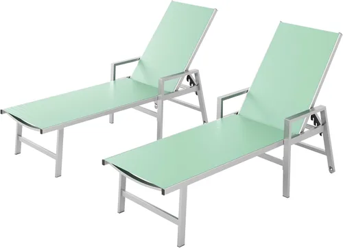 Miniatura 12 de Vexwalx Tumbona para patio al aire libre con ruedas y reposabrazos, sillas reclinables ajustables de aluminio de 5 posiciones, sillas de playa al