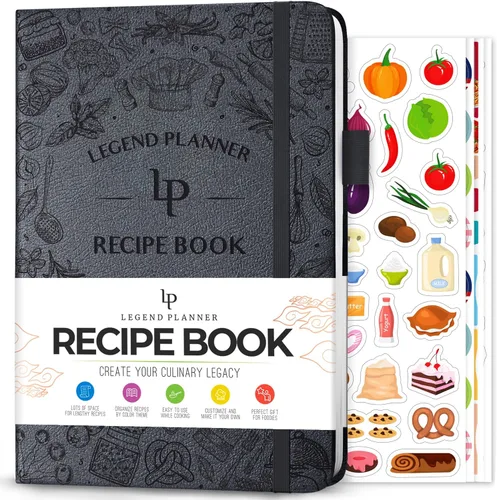 Miniatura 14 de Legend - Libro de recetas familiar en blanco para escribir tus propias recetas, diario de cocina vacío, cuaderno de cocina personalizado, tapa dura