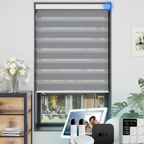 Miniatura 12 de MYshade Persianas enrollables de cebra opacas (85 %) con cordón para ventanas interiores, persianas de doble capa beige para dormitorio, baño, sala